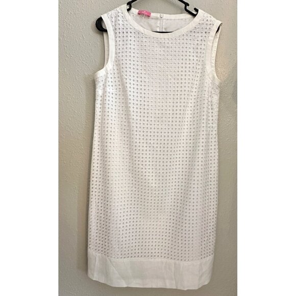 Basler Dresses & Skirts - Basler Womens Sleeveless Eyelet Shift White Dress Sz 42/L Oldmoney Preppy Dress